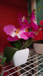 Adornos plantas artificiales orquídea maceta blanca