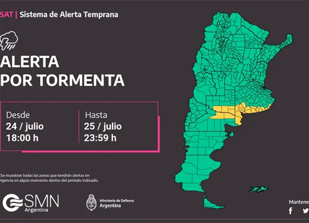 Alerta amarilla por tormentas en Bs As, La Pampa y Río Negro ...