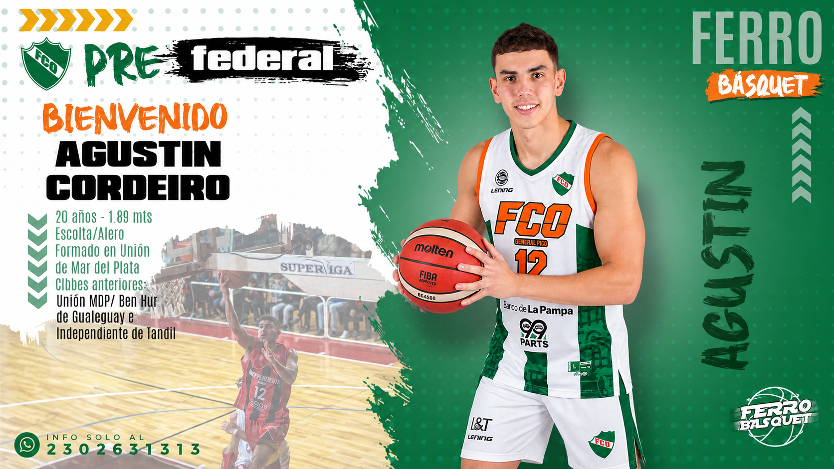 El Verde confirmó las incorporaciones de Agustín Cordeiro y Fabricio Ayunta para disputar el Pre Federal 2026.