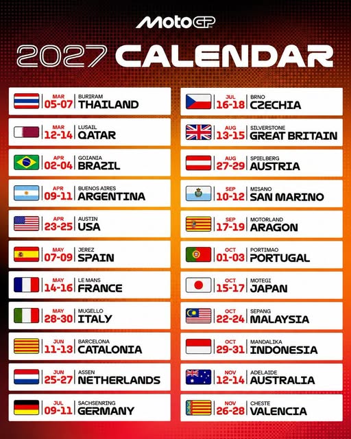El calendario 2027, con la vuelta a Buenos Aires.