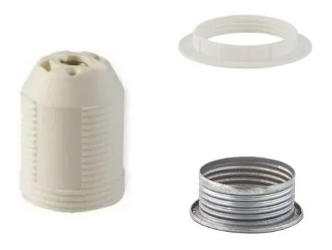 Portalampara Plastico Blanco E27 Doble Aro Metalico